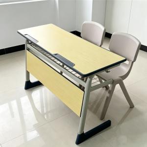 Factory Wholesale Double Student Desk Chair Set Modern College Classroom Furniture Adjustable Metal Frame Wooden Tabletop School