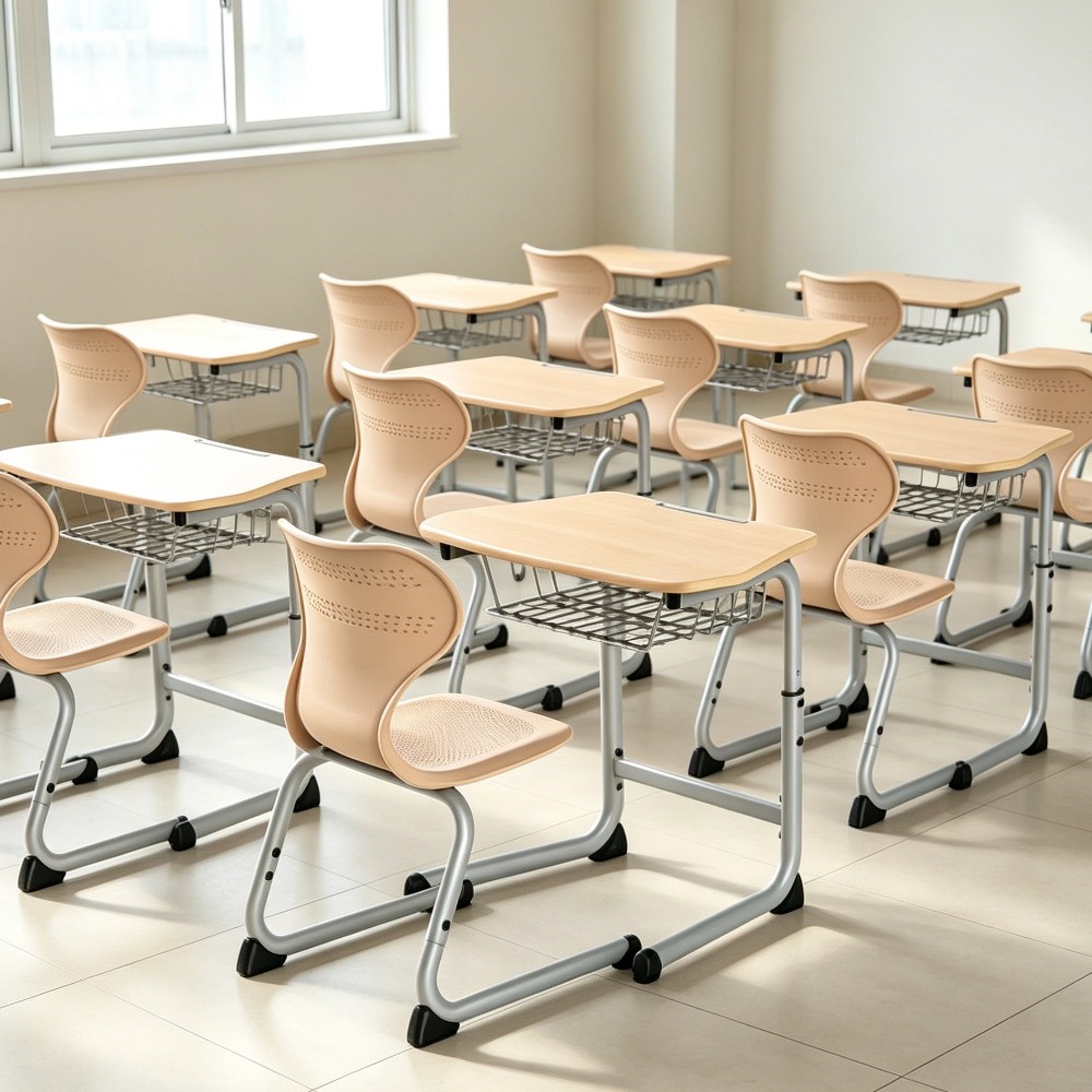 Adjustable School Desk Chair Set for Student Classroom Study Durable Table Top Metal Frame Ergonomic Single Seat