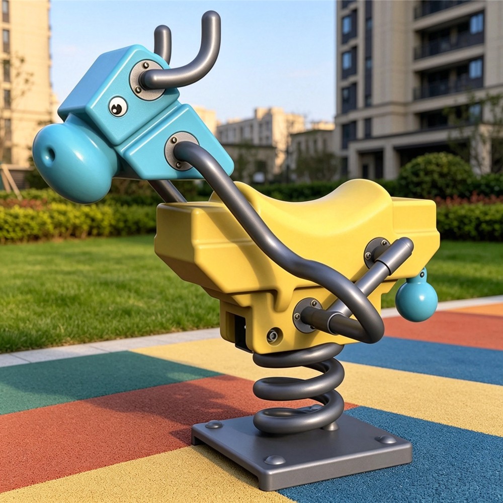 Outdoor Kids Spring Rider Rocking Horse Playground Equipment Colorful Baby Doll Ride Toy Park Kindergarten Play Area
