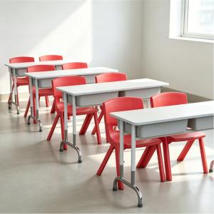 Modern Classroom Student Desk Chair Set with Adjustable Double Table and Storage Durable Metal Frame