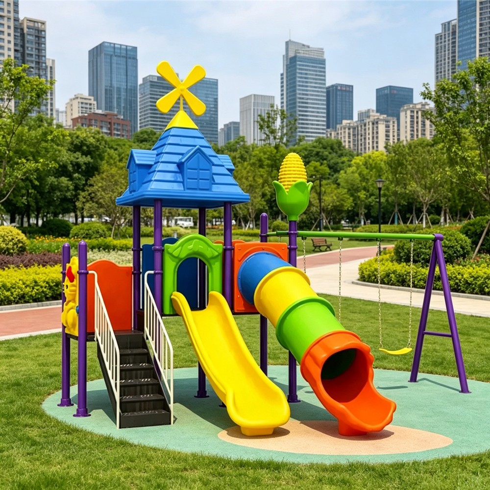 Outdoor Kids Play Slide Set Large Plastic Playground Equipment Safety Guardrails Colorful Climbing Steps School Park Yard