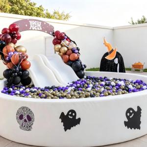 Large White Round Ball Pit with Double Slide for Indoor Kids' Birthday Party Rental & Toddler Soft Play Area