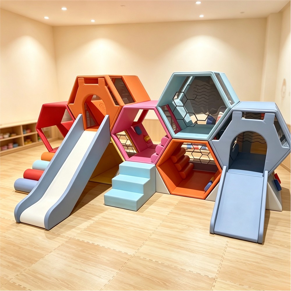 Customized Honeycomb Soft Play Structure Kids Climbing Toys Indoor Playground Equipment Modular Blocks Toddler Activity Center