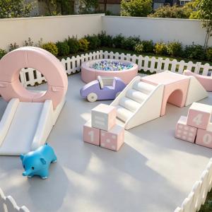 Pastel Soft Play Equipment Indoor Playground Ring Tunnel Ball Pit Kids Toddler Play Area Birthday Party Rental Commercial Play