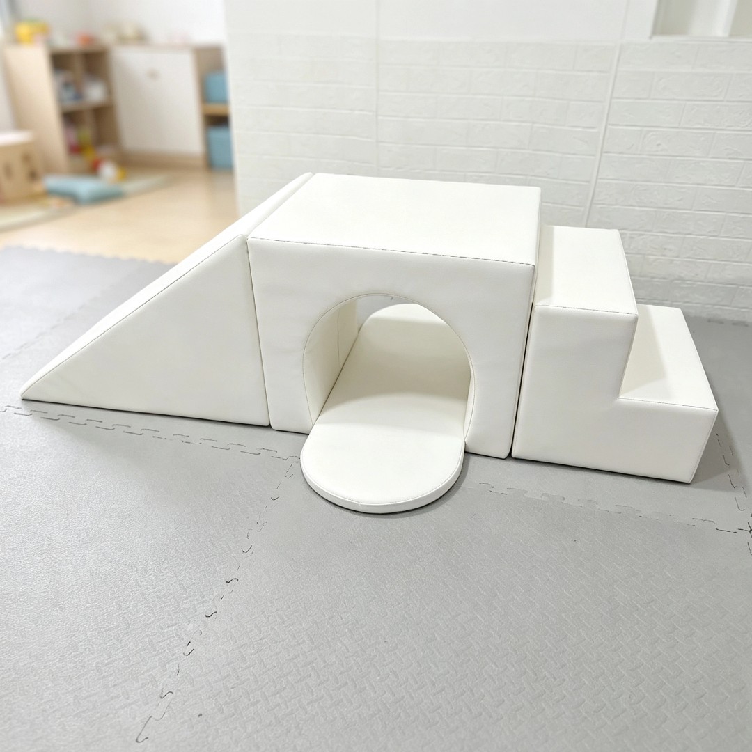 Indoor Kids Playground Set White Climbing Frame Slide Soft Play Structure Toddlers Home Playroom Baby Activity Center