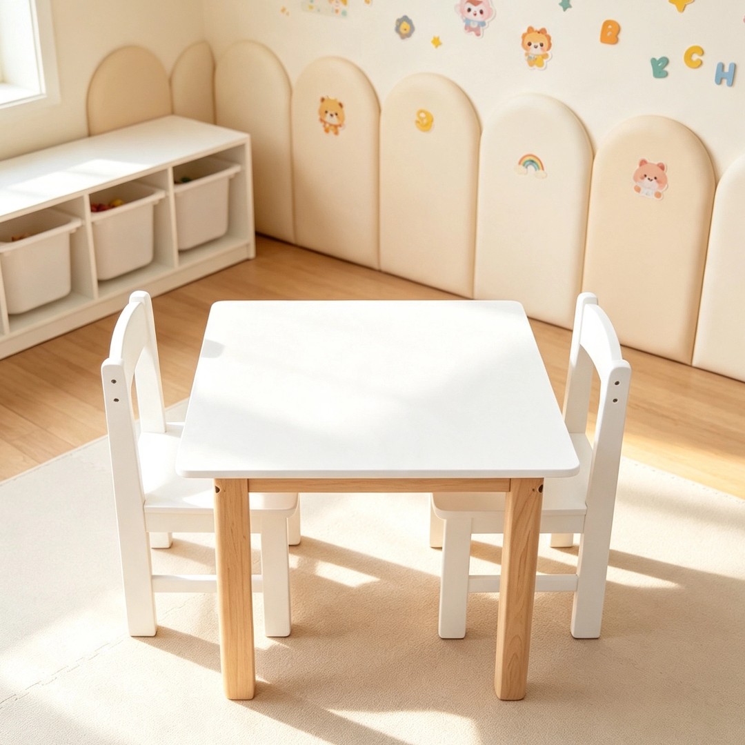 Modern Classroom Learning Kids Study Desk Wooden Square White Top Ergonomic School Desk for Preschool