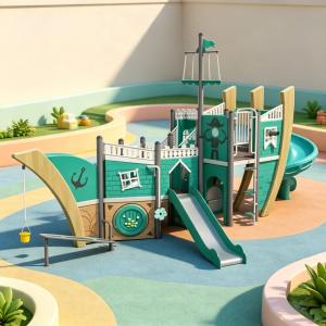 Pirate Ship Outdoor Playground Equipment Kids Plastic Slide Play Set Large Commercial Play Structure Park School Kindergarten