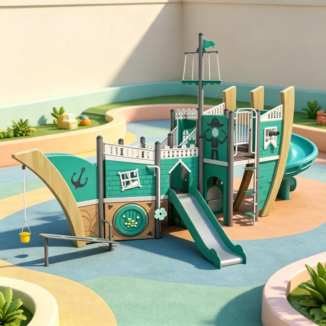 Pirate Ship Outdoor Playground Equipment Kids Plastic Slide Play Set Large Commercial Play Structure Park School Kindergarten