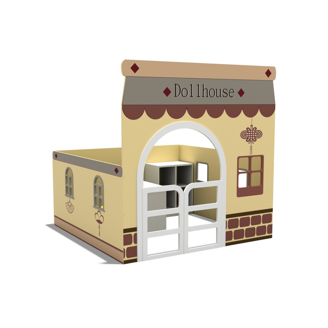 Kids Indoor Wooden Dollhouse Playhouse with Storage Cabinet-Eco-Friendly MDF Preschool Toy Furniture for Classroom