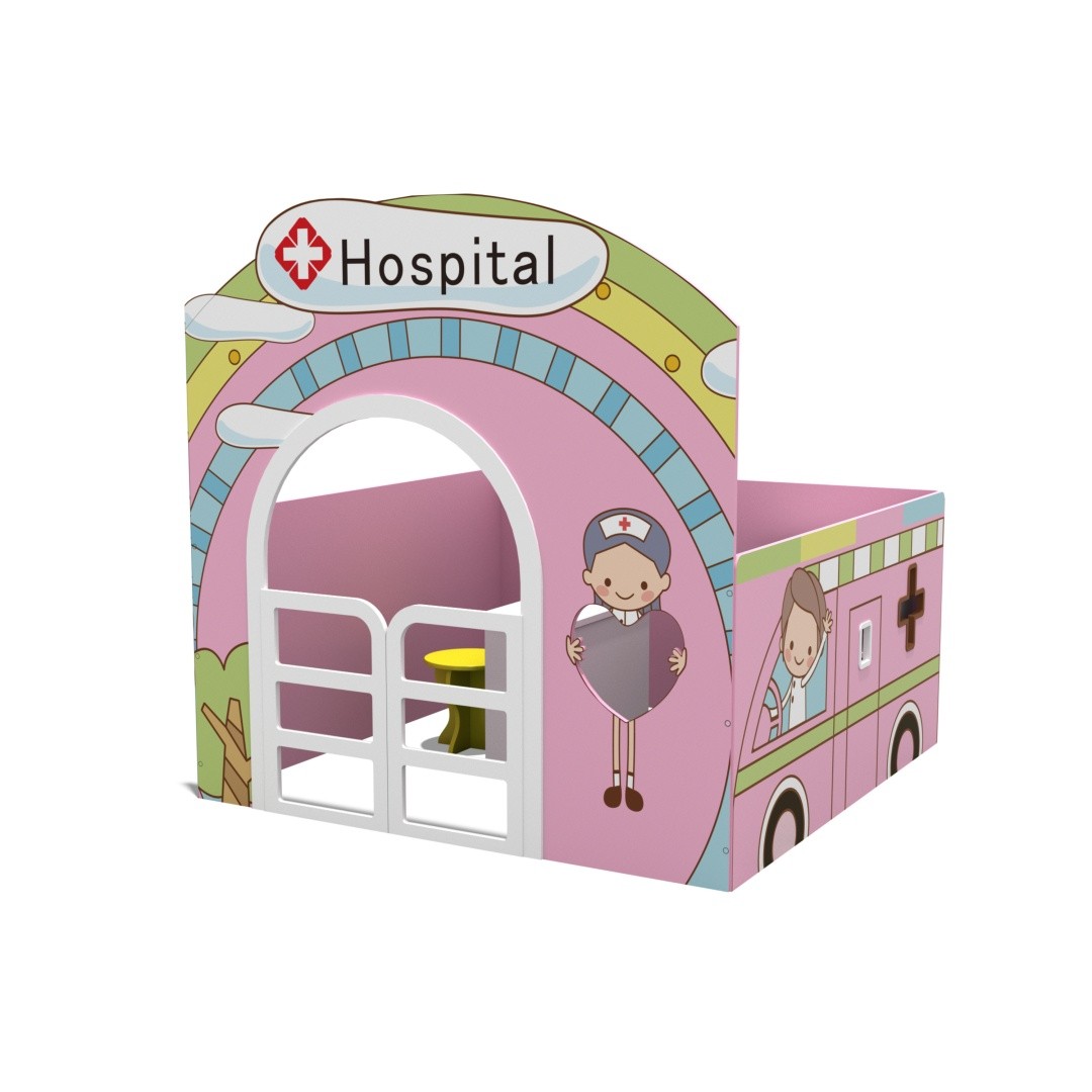 Kids Indoor Wooden Playhouse & Dollhouse Corner Cabinet Eco-Friendly MDF Preschool Role Play Storage Shelving Unit for Classroom