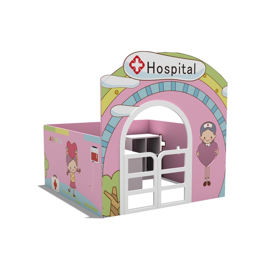 Kids Indoor Wooden Playhouse & Dollhouse Corner Cabinet Eco-Friendly MDF Preschool Role Play Storage Shelving Unit for Classroom
