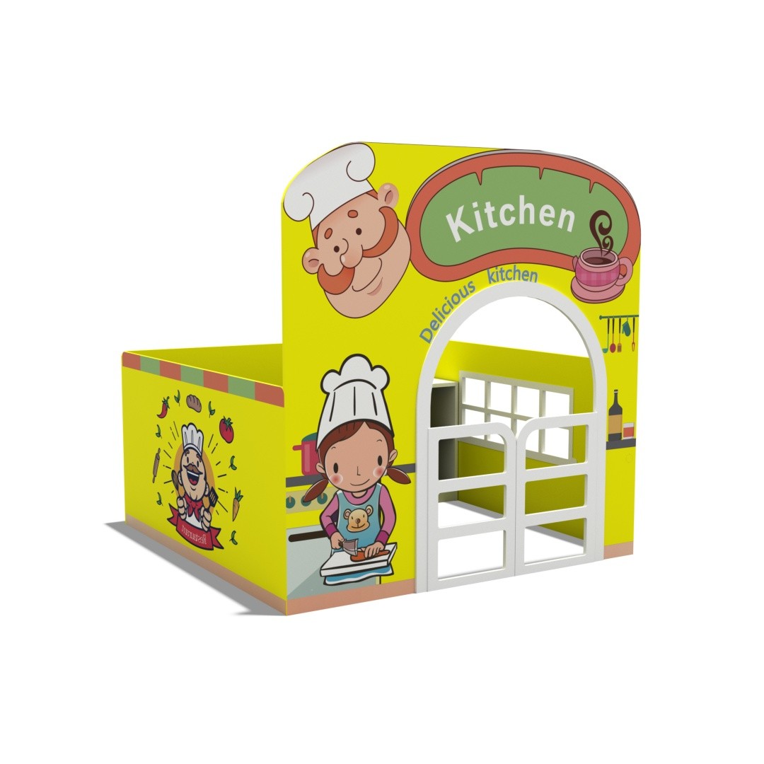 Kindergarten Indoor Wooden Playhouse Dollhouse Role Play Corner Cabinet Fireproof Board Safe Storage Furniture for Preschool