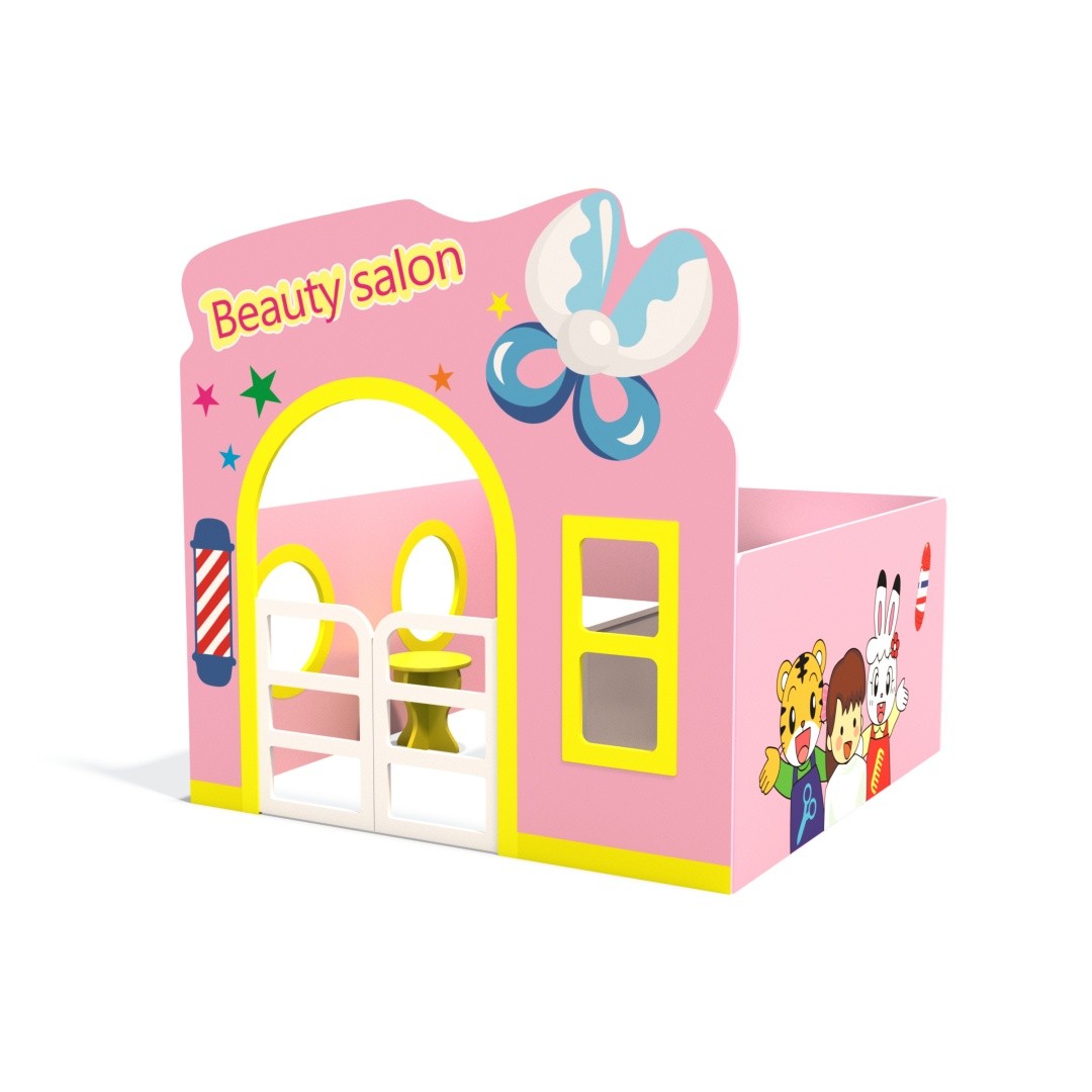 Kids Indoor Wooden Playhouse & Dollhouse Corner Cabinet Eco-Friendly MDF Preschool Role Play Storage Shelving Unit for Classroom