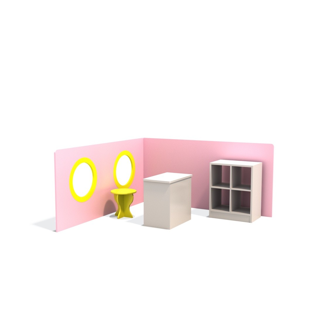 Kids Indoor Wooden Playhouse & Dollhouse Corner Cabinet Eco-Friendly MDF Preschool Role Play Storage Shelving Unit for Classroom