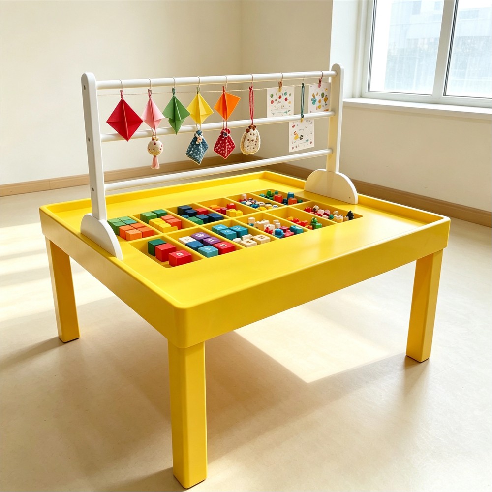 Custom Kids Craft Table Wooden Tray Study Desk Toddlers Children Yellow White Modern Design Activity Play