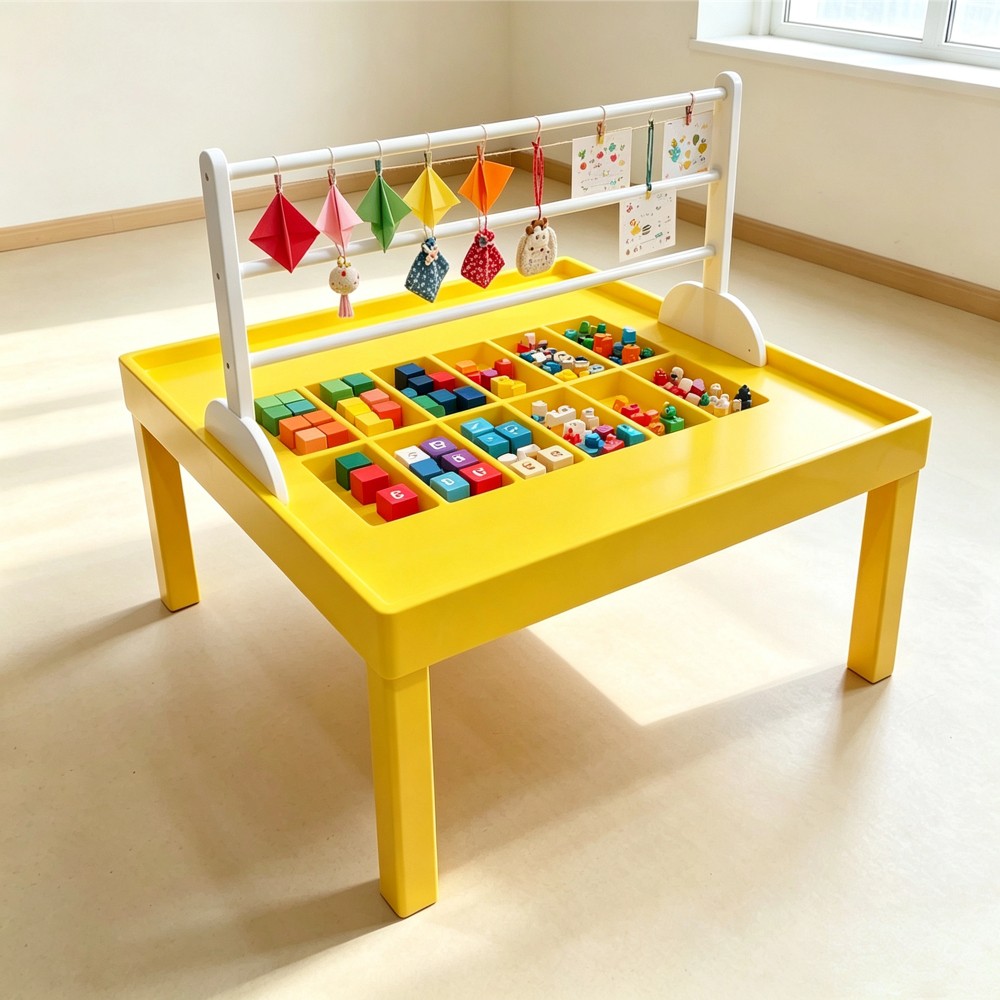 Custom Kids Craft Table Wooden Tray Study Desk Toddlers Children Yellow White Modern Design Activity Play