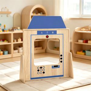 Wooden Kids Indoor Playhouse Furniture Set Multi-Functional Role Play Kitchen Storage Unit Pretend Playroom Nursery Classroom
