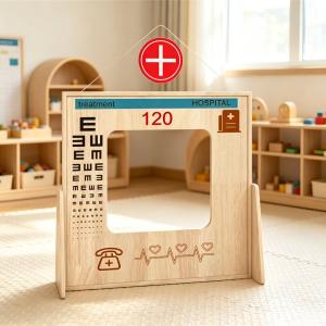 Kids Indoor Wooden Playhouse Mini City Pretend Town Role Play Furniture Set Custom Design Daycare Preschool Playground