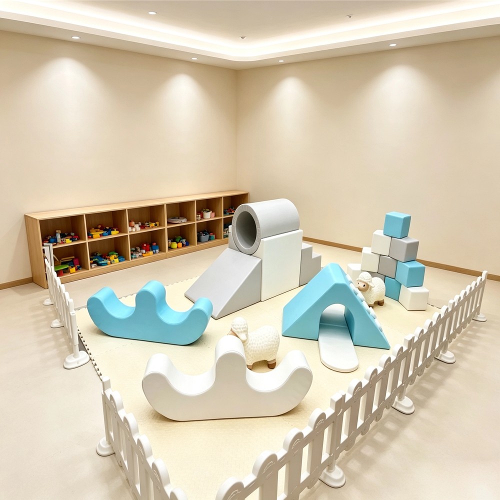 Commercial Kids Birthday Party Playground Blue&White Ball Pit Soft Car Riding Toys Indoor Toddler Play Area Equipment