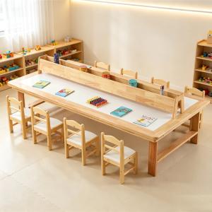 Solid Wood Kids Art Table Set for Primary Secondary Kindergarten Kids Study Drawing Painting Desk Storage Classroom Home