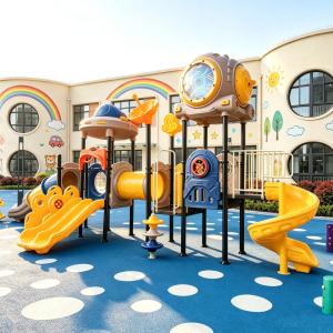Daycare Kids Outdoor Playground Set with Double Slip Slide Swing Set-Plastic Play Equipment for Garden Backyard Park Preschool