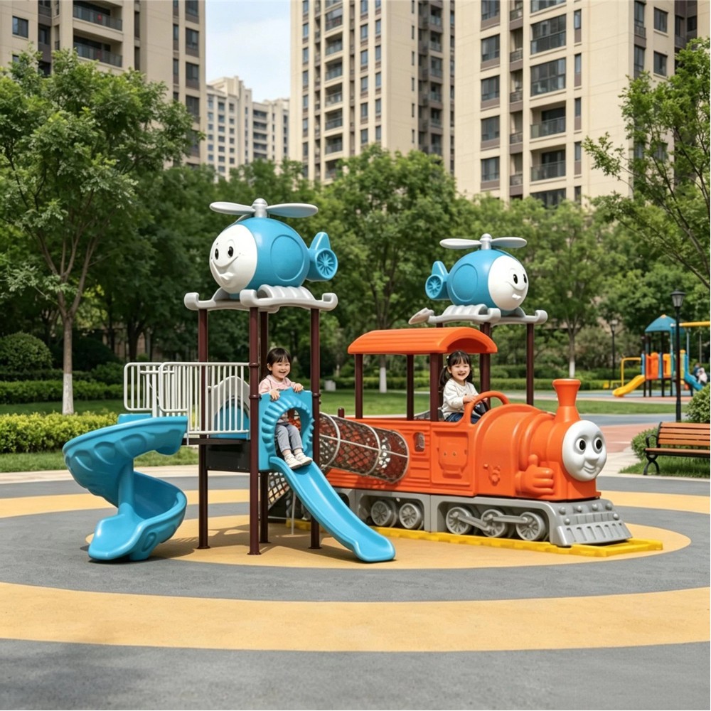 Wholesale Transportation Theme Children's Outdoor Playground Equipment Plastic Slide for Kindergarten