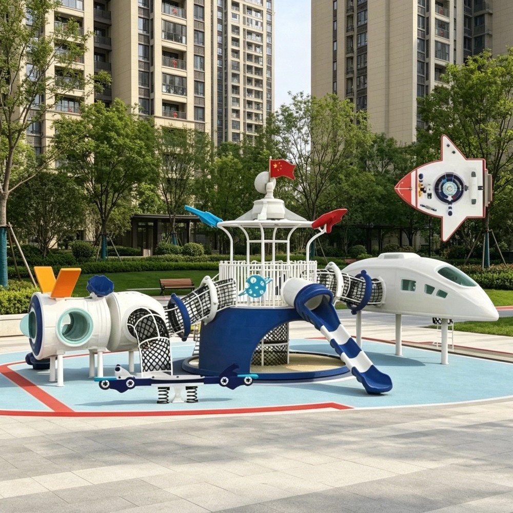 Wholesale Custom Professional Children's Outdoor Playground Large Area Cartoon Airplane Themed Plastic Slide