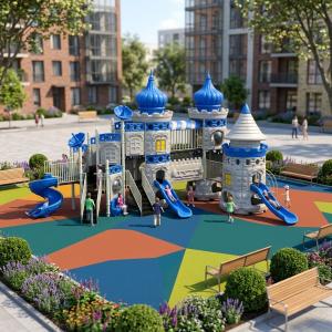 Outdoor Kids Gym Slide Set with Castle Theme Play Equipment for School Park Backyard & Garden Amusement