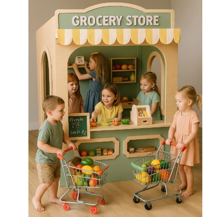 Customizable Design Children's Pretend Play Town City Role Play House Wooden Furniture for Kindergarten