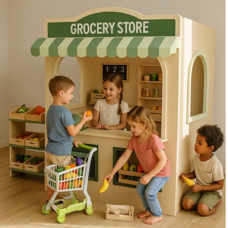 Customizable Design Children's Pretend Play Town City Role Play House Wooden Furniture for Kindergarten