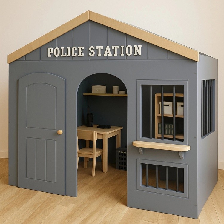 Newest play cafe area Kids Role Play House Indoor Playground Equipment Role Play Town Wooden Pretend House for sale
