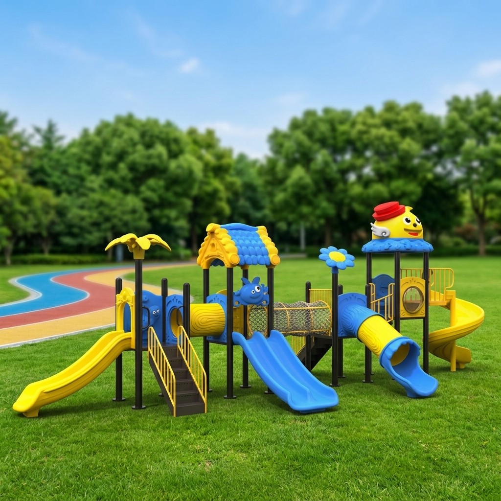 Outdoor Steel & Plastic Slide with Tunnel Playground Equipment for Preschool Kids Over 500kg Capacity