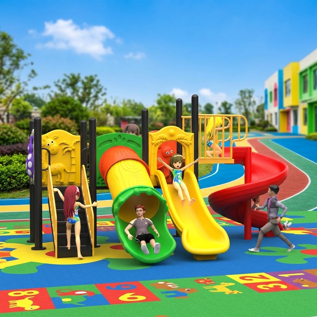 Real Estate Plastic Slide Games Children Outdoor Playground Colorful Amusement Park Equipment Stairs Fun for Preschool Kids