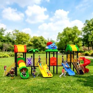 Colorful Big Kids Outdoor Playground Set with Multiple Slides Climbing Towers Swings Safe Design for Preschool & School Yards