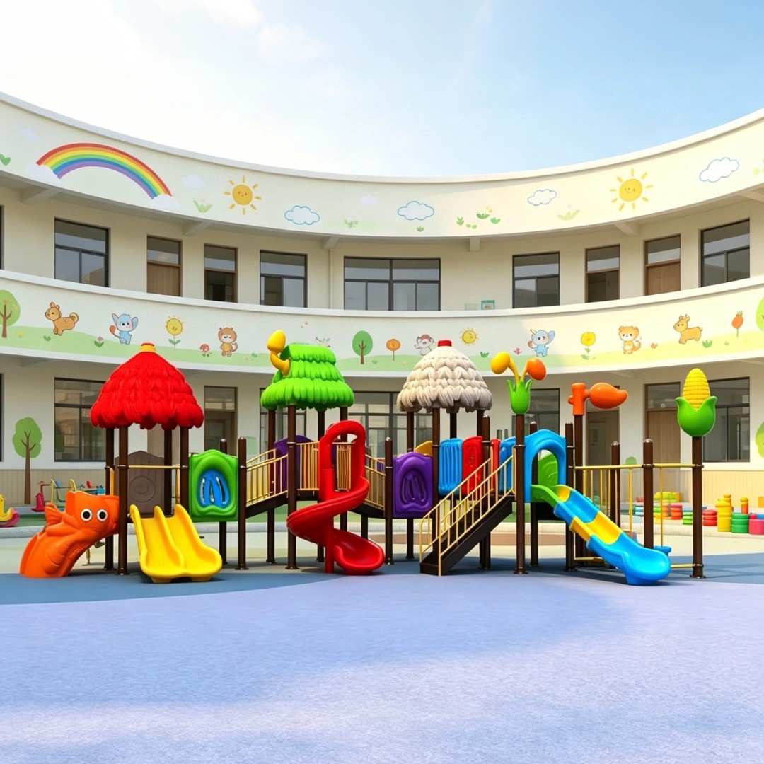 Outdoor Colorful Kids Playground Slide Set with Classic Castle Design for Kindergarten Preschool & Amusement Park Play Areas