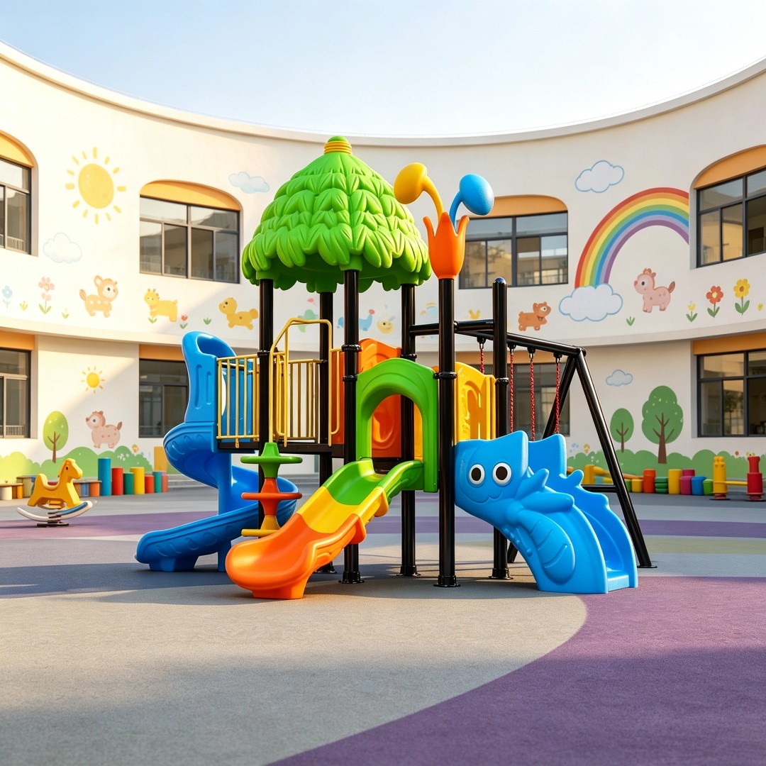 Outdoor Giant Plastic Slide Playground Set Preschool Play Structure with Climbing Frame Swing Safety Guardrails for Kids
