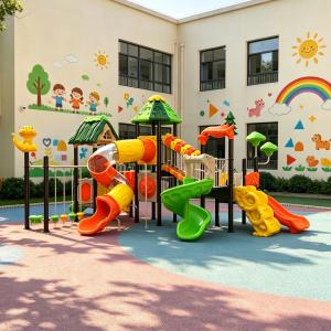 Kids Outdoor Plastic Playground Slide Set Kindergarten Preschool Daycare School Yard Play Area Climbing Toys Safe Play Equipment