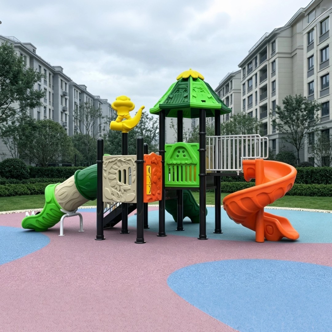 Kids Outdoor Plastic Playhouse with Slide Climbing Steps Safety Guardrail Backyard Garden Toddler Play Set Boys Girls