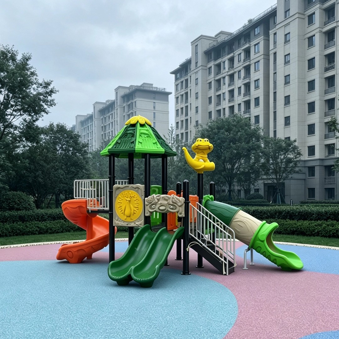 Kids Outdoor Plastic Playhouse with Slide Climbing Steps Safety Guardrail Backyard Garden Toddler Play Set Boys Girls
