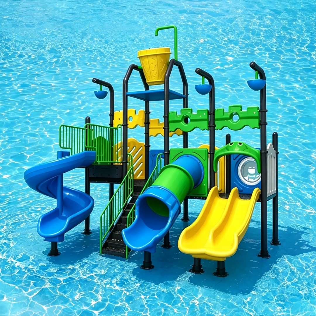 Outdoor Kids Water Park Playground Equipment Set Preschool Children Splash Pad Slides Pool Play Area Amusement for Kindergarten