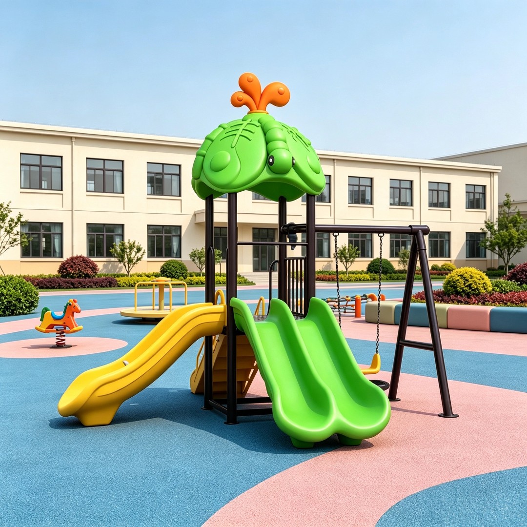 Factory Sales Kids Outdoor Playground Plastic Slide Set with Double Slip Slide Swing for Garden Backyard & Park Preschool