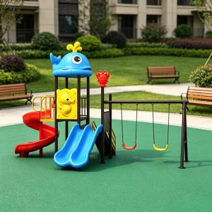 Early Educational Kids Outdoor Playground Set with Plastic Slide Swing for Garden Park School Backyard Play Area