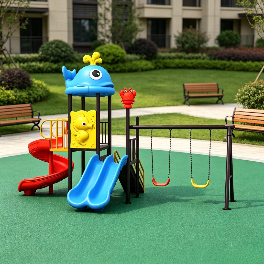 Early Educational Kids Outdoor Playground Set with Plastic Slide Swing for Garden Park School Backyard Play Area