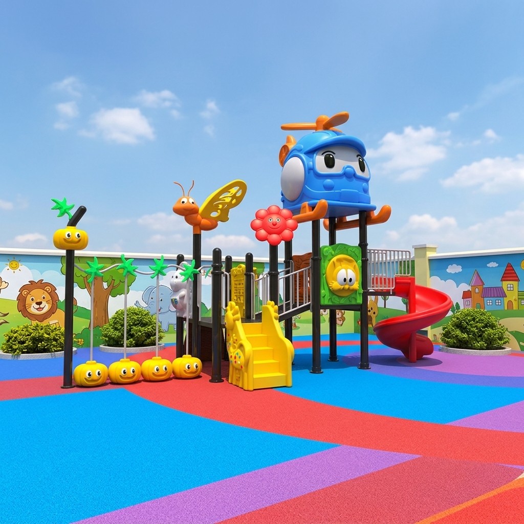 Outdoor Plastic Slide Playground Set Kids Toddlers Preschool Safety Guardrails Bright Colors for School Park Backyard Play
