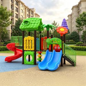 Commercial Outdoor Playground Slide Set with Safety Guardrail and Climbing Equipment for Kids-Large Plastic Play Structure