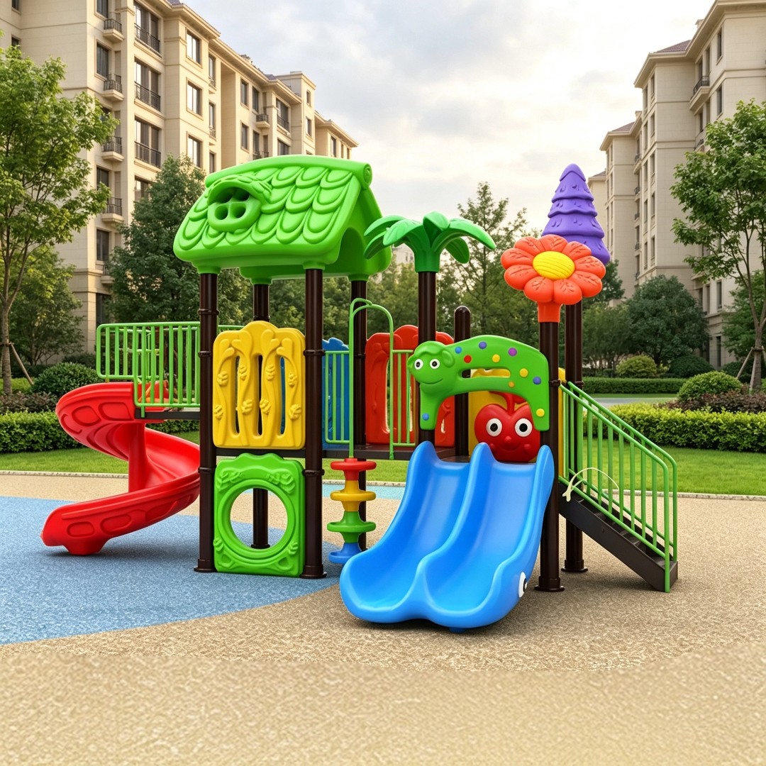 Commercial Outdoor Playground Slide Set with Safety Guardrail and Climbing Equipment for Kids-Large Plastic Play Structure