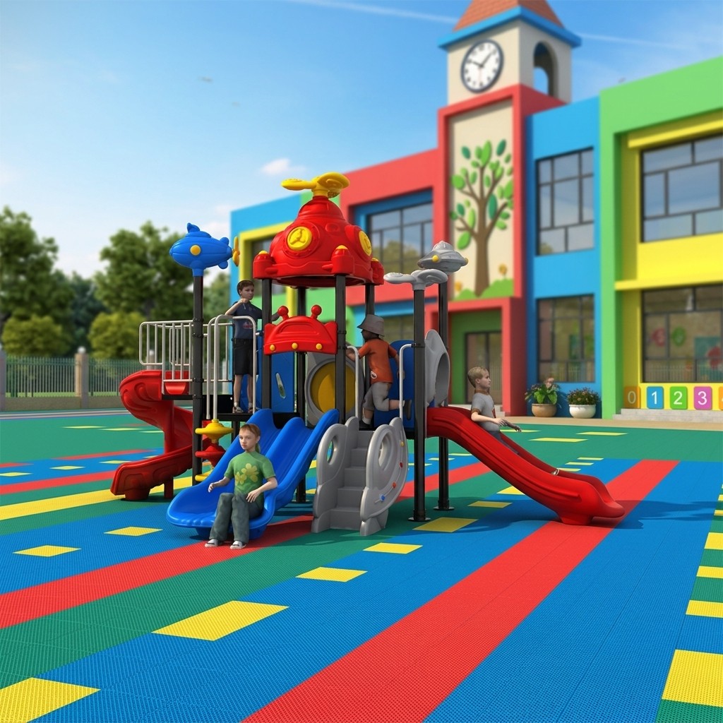 Large Outdoor Kindergarten Playground Set Durable Plastic Tube Slide Kids Safe Fun Play Area Theme Park Style Activity Equipment