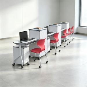 Modern School Multimedia Podium with Sound System Storage Shelves Computer Control for Classroom and Conference